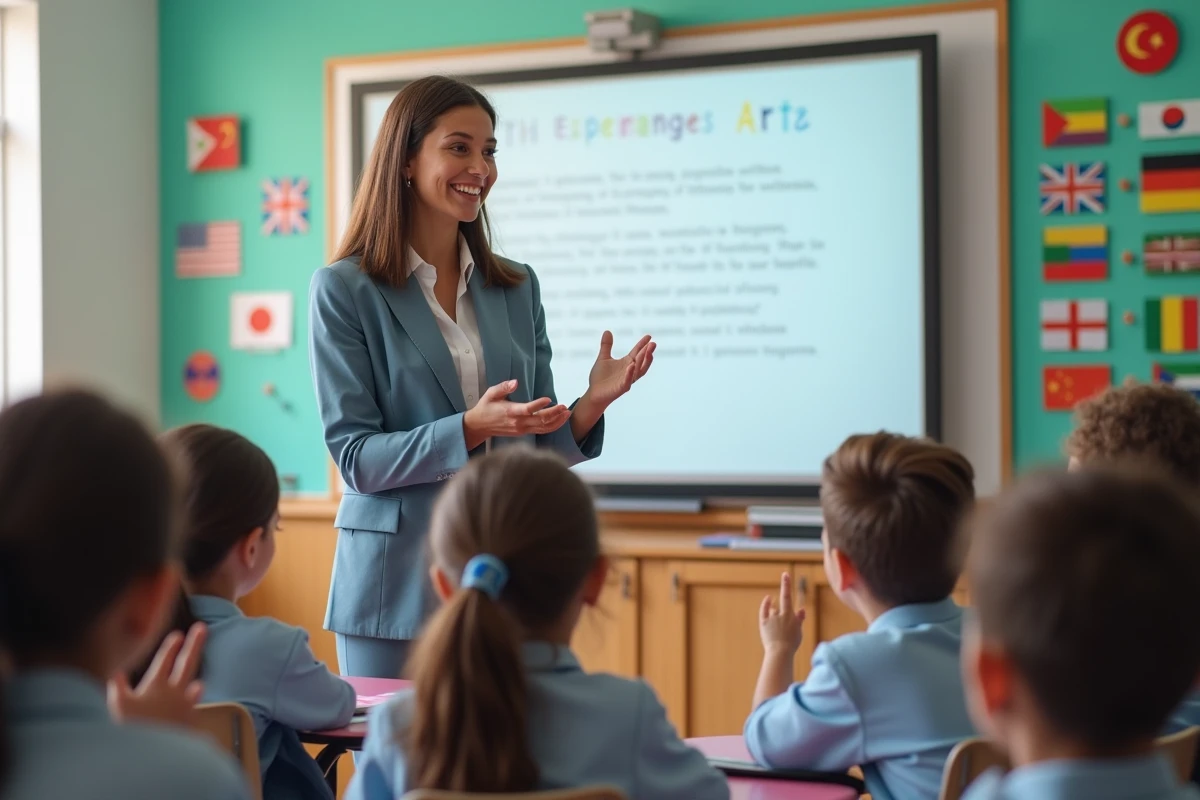 Enseignante souriante dans une classe élémentaire