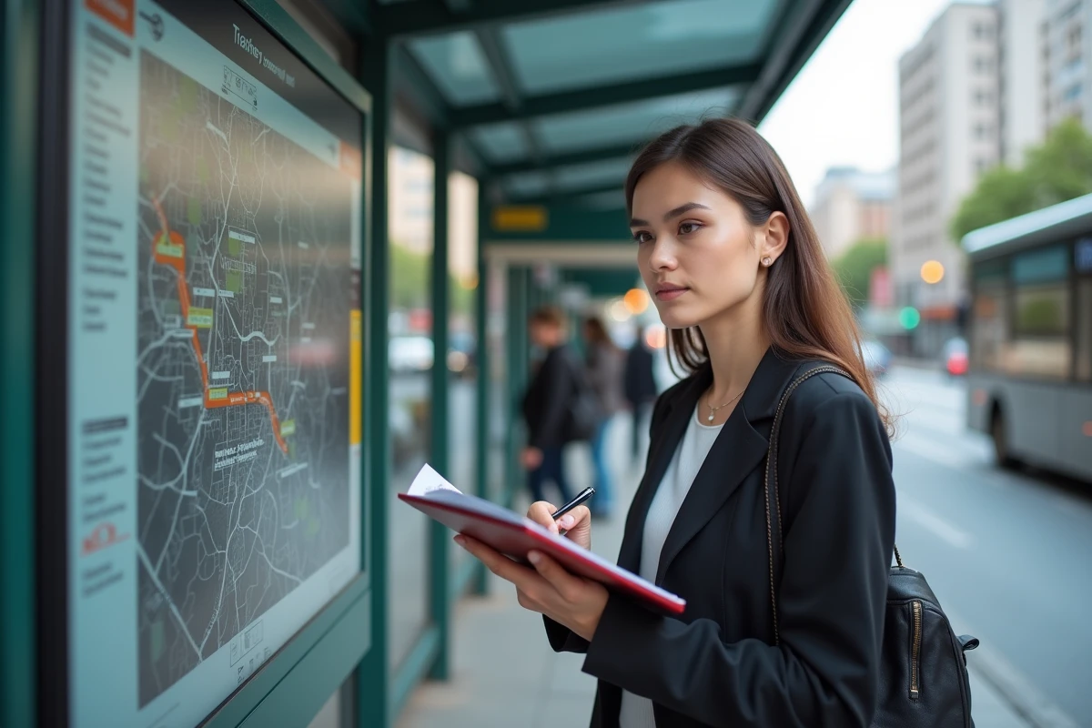 Jeune femme avec carnet et carte urbaine