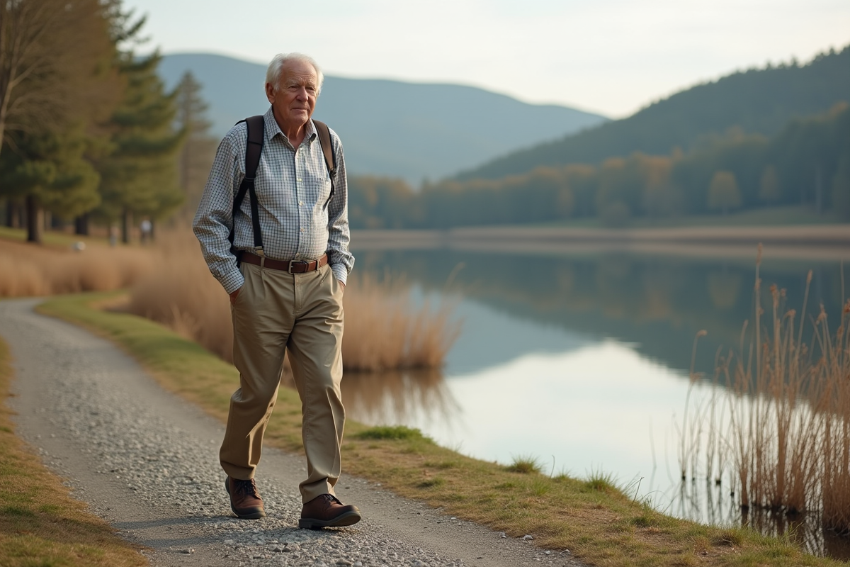 Homme âgé marche près d