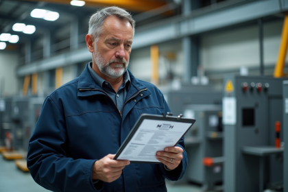 Ingénieur en travail examinant un document de certification M1